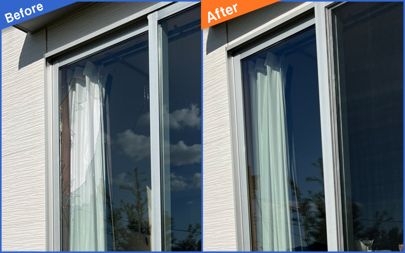 割れた窓ガラス画像のBefore&After画像