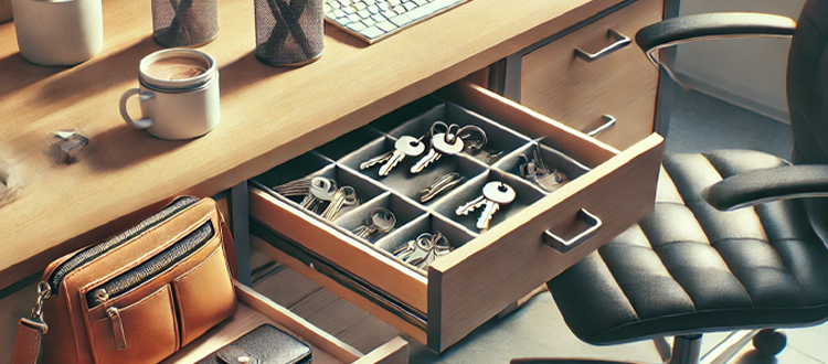 机の中に鍵を入れている画像